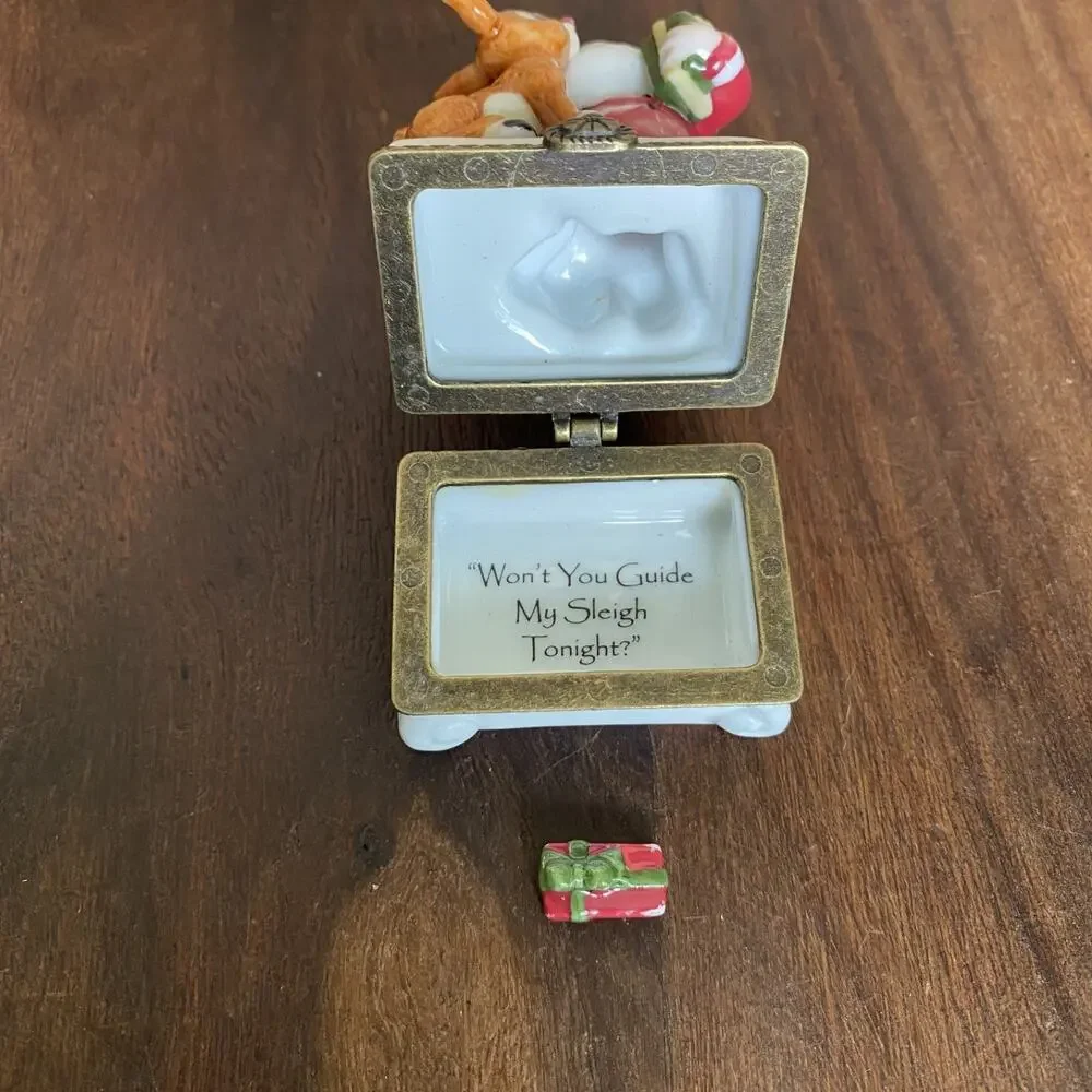 Midwest Of Cannon Falls Rudolph And Santa Trinket Box Vintage 1999 w/ Present